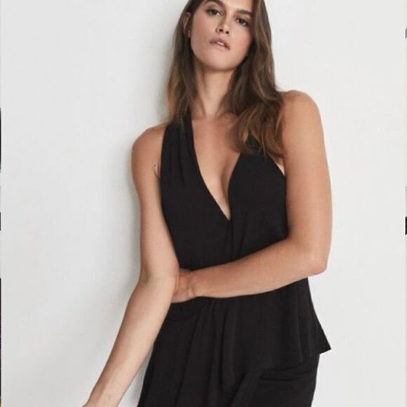 Reiss Xena Asymmetrical Midi Strappy Open Back Cocktail Dress Black UK 12 US 2 - Picture 2 of 13
